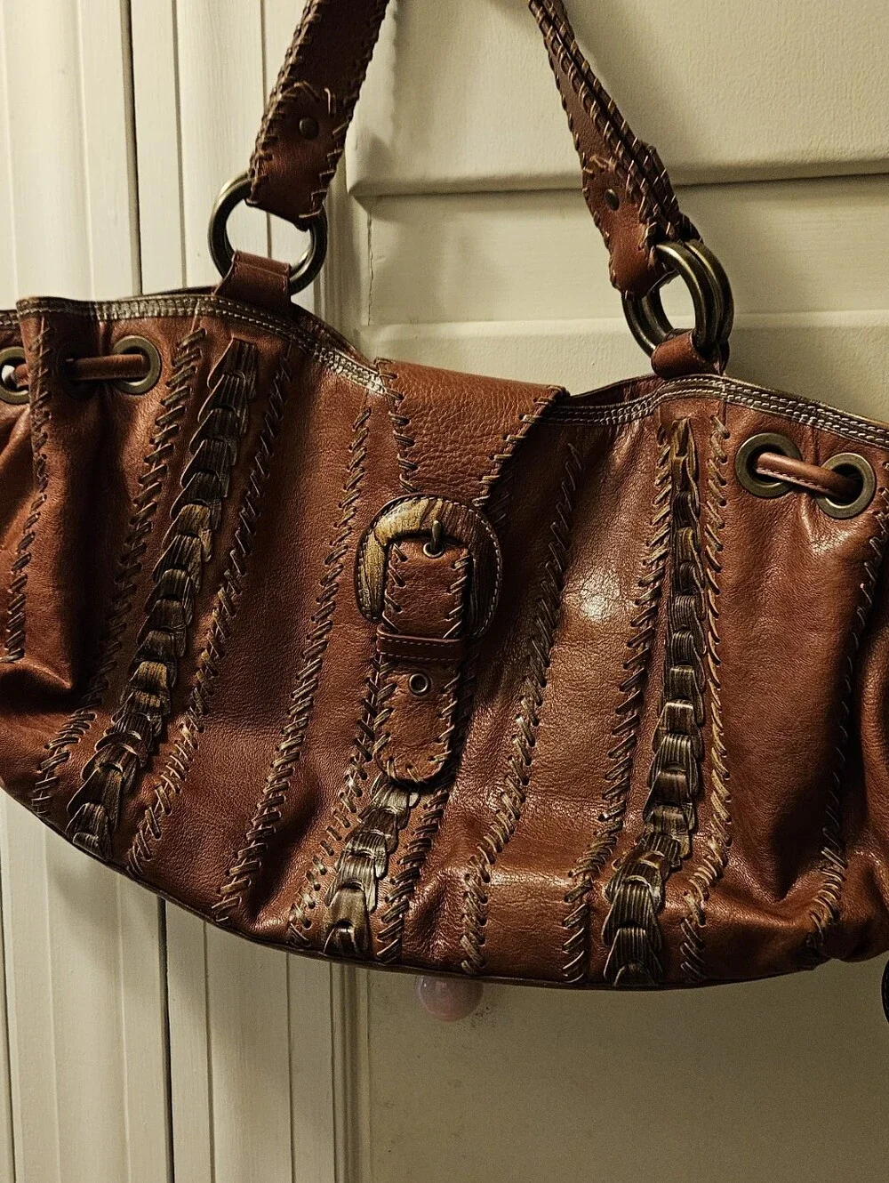 Isabella Fiore Leather Hobo  Boho Purse Bag Hand  Whipstitched Retired